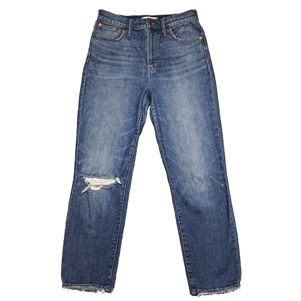 Madewell Jeans Womens 28 Perfect VTG Cropped Raw Hem Distressed Hole Blue Denim